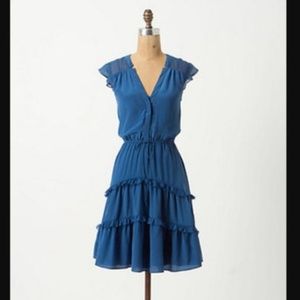 Anthropologie Lil Arched Careena Blue Silk Dress 0 NWT